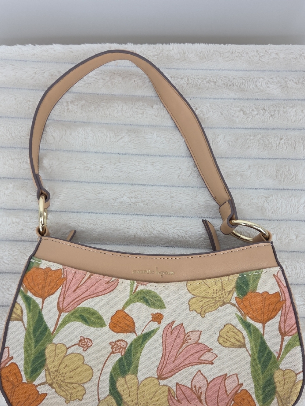 Nanette Lepore Floral Canvas Shoulder Bag in Beige, Pink & Orange